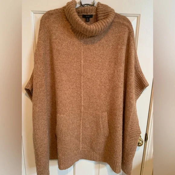 J Crew wool & alpaca blend turtleneck poncho in a camel knit. Size M/L. - Picture 3 of 6